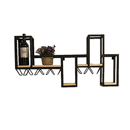 JHGJBJ Cremagliera del Vino cremagliera Bicchiere di Vino di Alta qualità Legno massello battuto Ferro Parete Vino Rack Su...