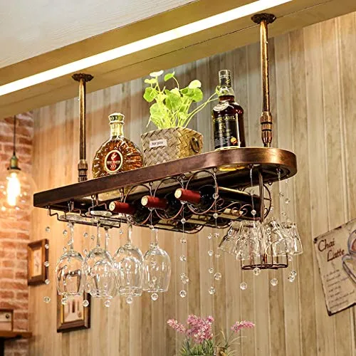 JHGJBJ Titolare vitivinicolo Europeo Ottone cremagliera Hanging bancone del Bar casa armadietto del Vino di Vetro di Vino...