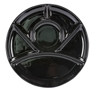 Kadastar Piatto per fonduta di carne – Ø 26 cm, ceramica, nero, con 6 scomparti, lavabile lavastoviglie
