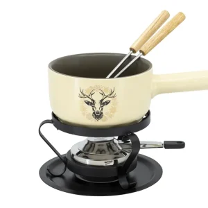Kadastar Set per fonduta – Ø 16 cm, acciaio, per fonduta al formaggio, vetroceramica, nero, 2 persone, 5 pezzi