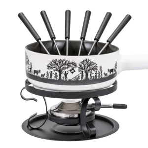 Kadastar Set per fonduta Bergchilbi E22 – Ø 22 cm, ghisa, per fonduta di formaggio, vetroceramica, 6 persone, 9 pezzi