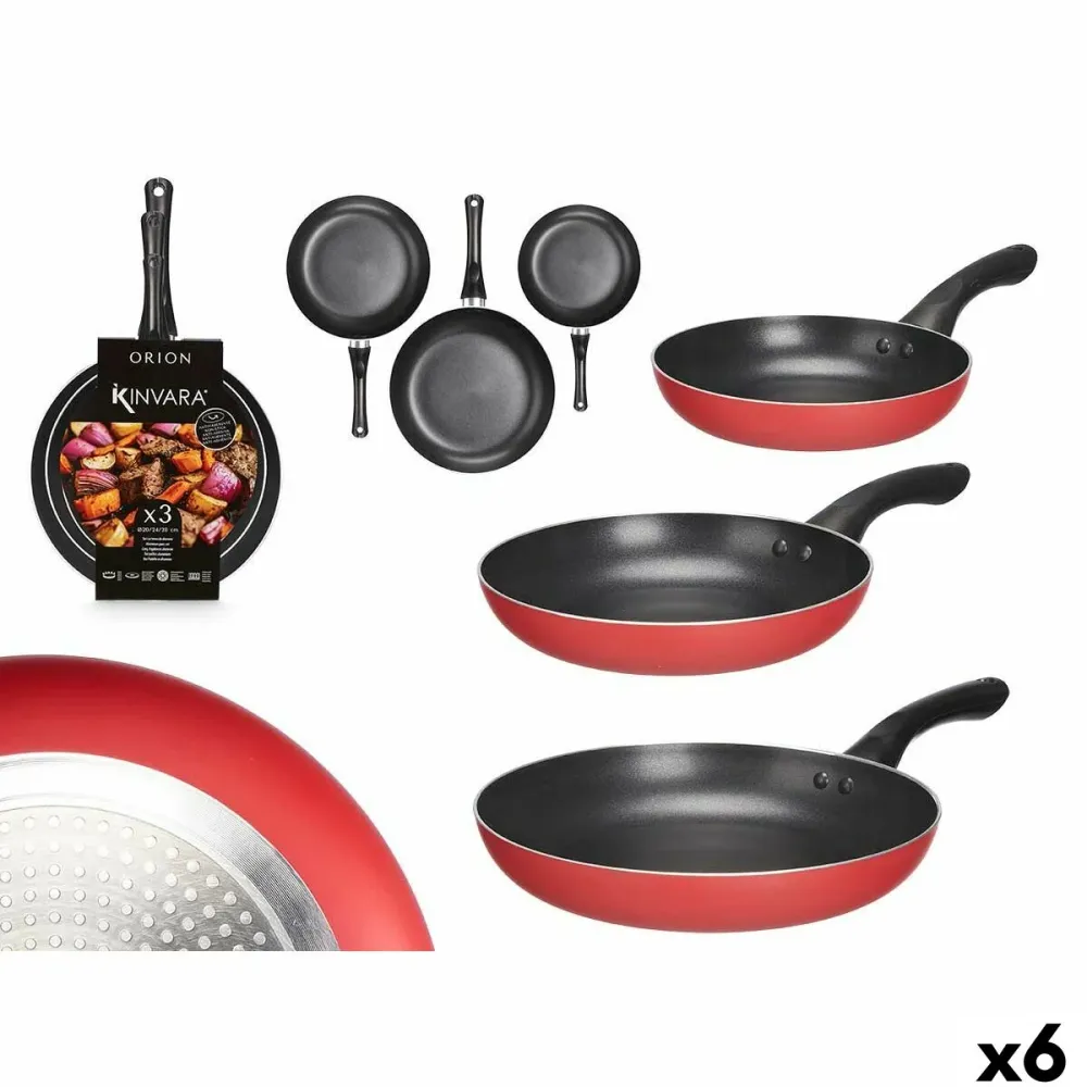 Set di padelle Kinvara Nero Rosso Alluminio Bachelite 20 x 4 cm 28 x 5 cm 24 x 4,5 cm 28,5 x 46 x 14,5 cm (6 Unità)