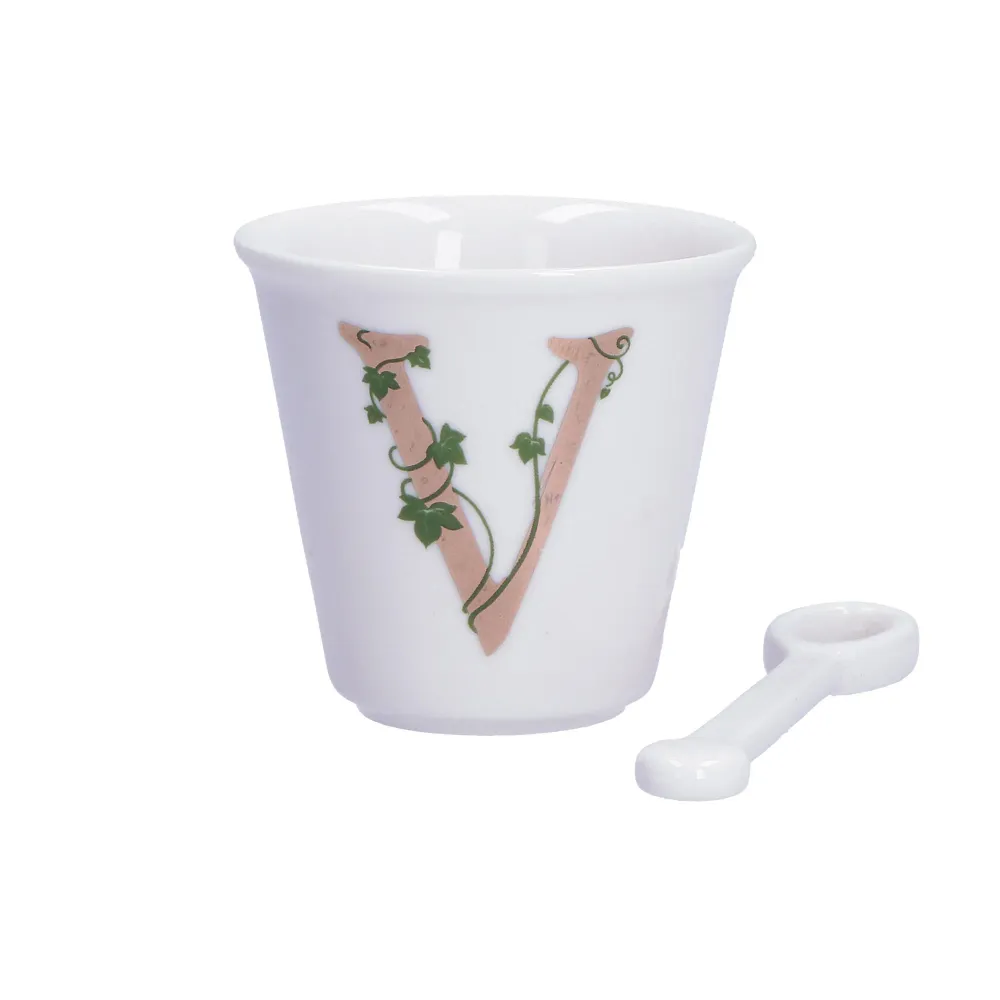 LA PORCELLANA BIANCA Set tazzina caffè + cucchiaino iniziale V rosa 75 cc