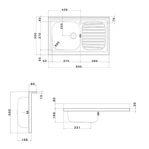Lavello Appoggio Acciaio Inox Con 1 Vaschetta- Cm. 80 Gocciolatoio Sx- Apell- Pezzi 1