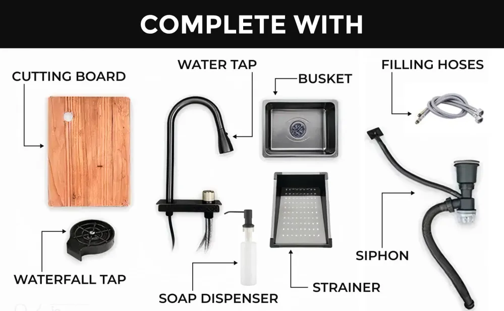 Lavello da Cucina Acciaio Inox 75x45B con Rubinetto Cascata