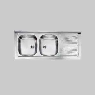 Lavello Inox Due Vasche Appoggio 120X50 Cm - Gocciolatoio Dx