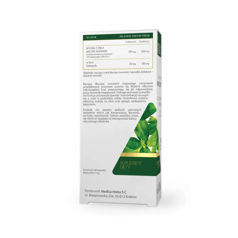 MEDICA HERBS Bacopa (Brahmi) forte 250mg, 60 capsule.