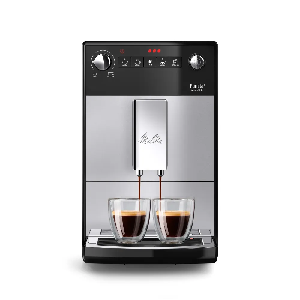 Melitta Macchina da caffè automatica Purista – 1,2 l, contenitore per chicchi 125 g, 15 bar, argento/nero