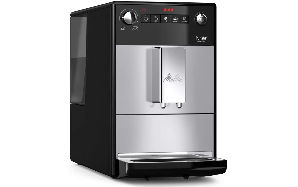 Melitta Macchina da caffè automatica Purista – 1,2 l, contenitore per chicchi 125 g, 15 bar, argento/nero