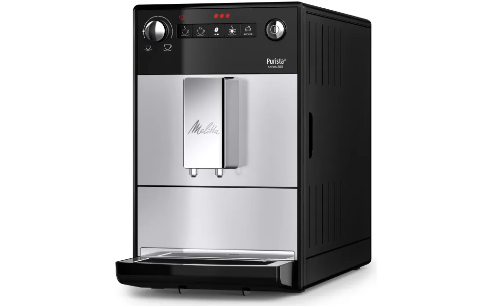 Melitta Macchina da caffè automatica Purista – 1,2 l, contenitore per chicchi 125 g, 15 bar, argento/nero