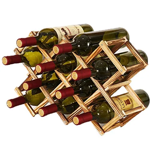 MKSI Portabottiglie da Cucina, Portabottiglie Vino Pieghevole Legno, Espositore per Vino, Portabottiglie Diamond per Bar,...
