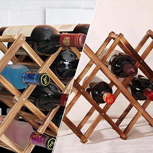 MKSI Portabottiglie da Cucina, Portabottiglie Vino Pieghevole Legno, Espositore per Vino, Portabottiglie Diamond per Bar,...