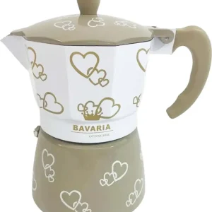 Moka Da Caffè 3 Tazze Bavaria My Love Bianca E Beige Fantasia Cuori Silhouette Caffettiera 3 Tazze Alluminio Cuore Di Piet...