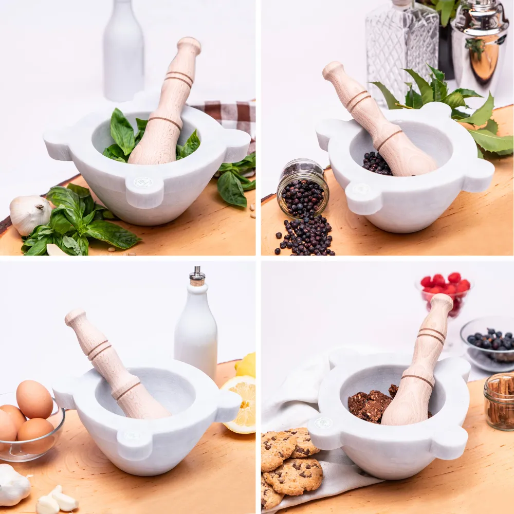 Mortaio Marmo Bianco di Carrara - Modello Genovese - 14 cm