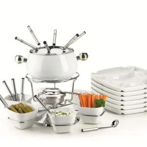 Mäser Set per fonduta – Ø 17 cm, acciaio inossidabile, per fonduta al formaggio, 6 persone, 28 pezzi