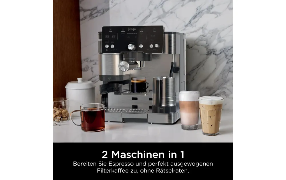 Ninja Macchina per espresso (portafiltro) – 9 bar, 2,0 l, ugello per schiuma di latte, argento/nero