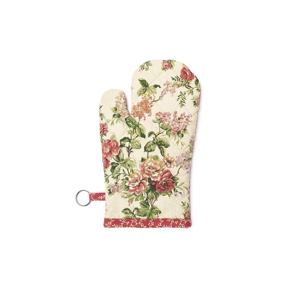 NUVOLE DI STOFFA Guantone cucina da forno EMILY fiori cotone rosa 19x32 cm