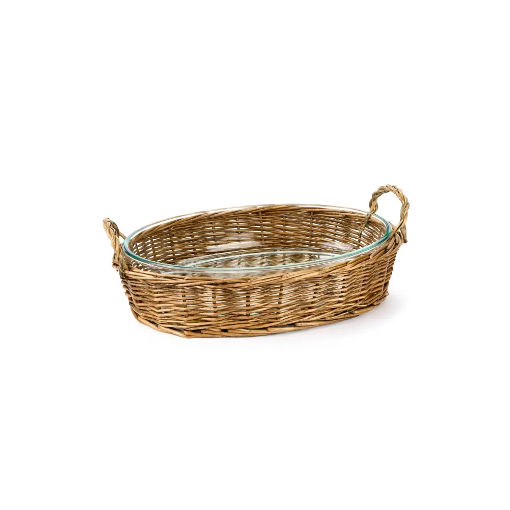 NUVOLE DI STOFFA Teglia ovale da forno con cestino vimini con manici 32x22x11 cm