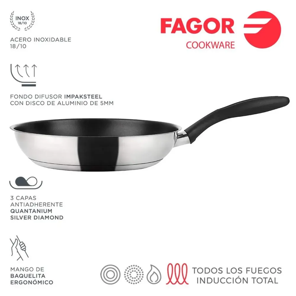 Padella Fagor 81SAFGTRE28 Nero Argentato Acciaio inossidabile Ferro