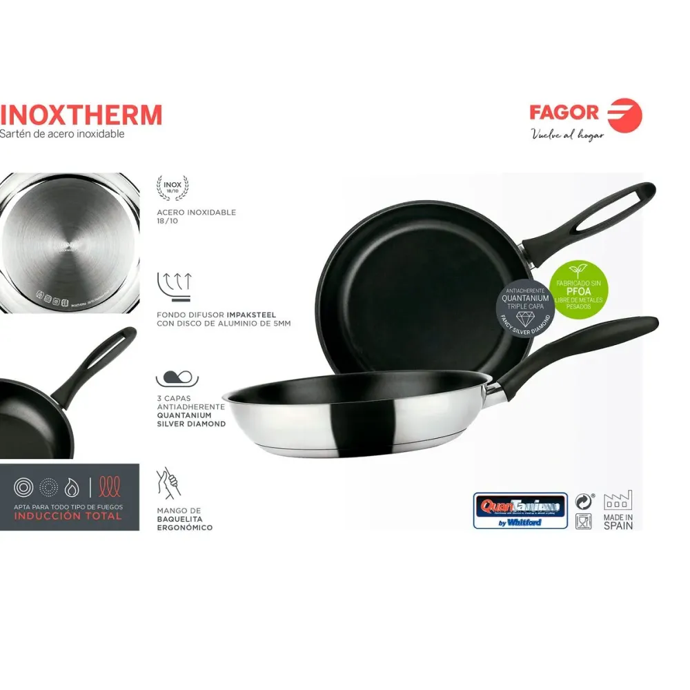 Padella Fagor 81SAFGTRE28 Nero Argentato Acciaio inossidabile Ferro