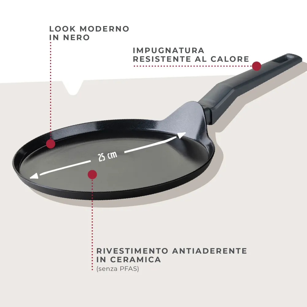 Padella per Crepe, alluminio riciclato con rivestimento antiaderente, Linea Statement