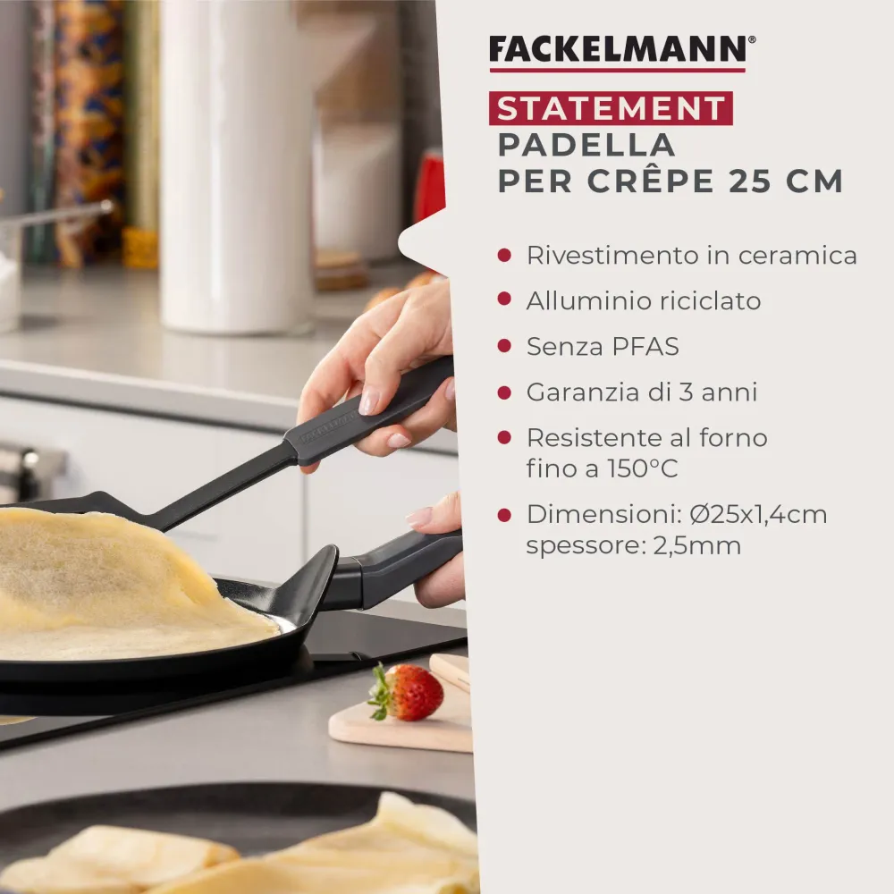 Padella per Crepe, alluminio riciclato con rivestimento antiaderente, Linea Statement