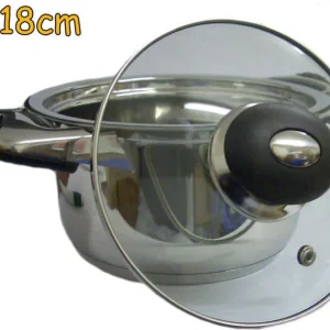 Pentola Casseruola 18 Cm Pentole Acciaio Inox 18/10 Con Coperchio Vetro