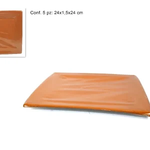 Piatti quadrati cartoncino 24cm set da 5 piatti arancione