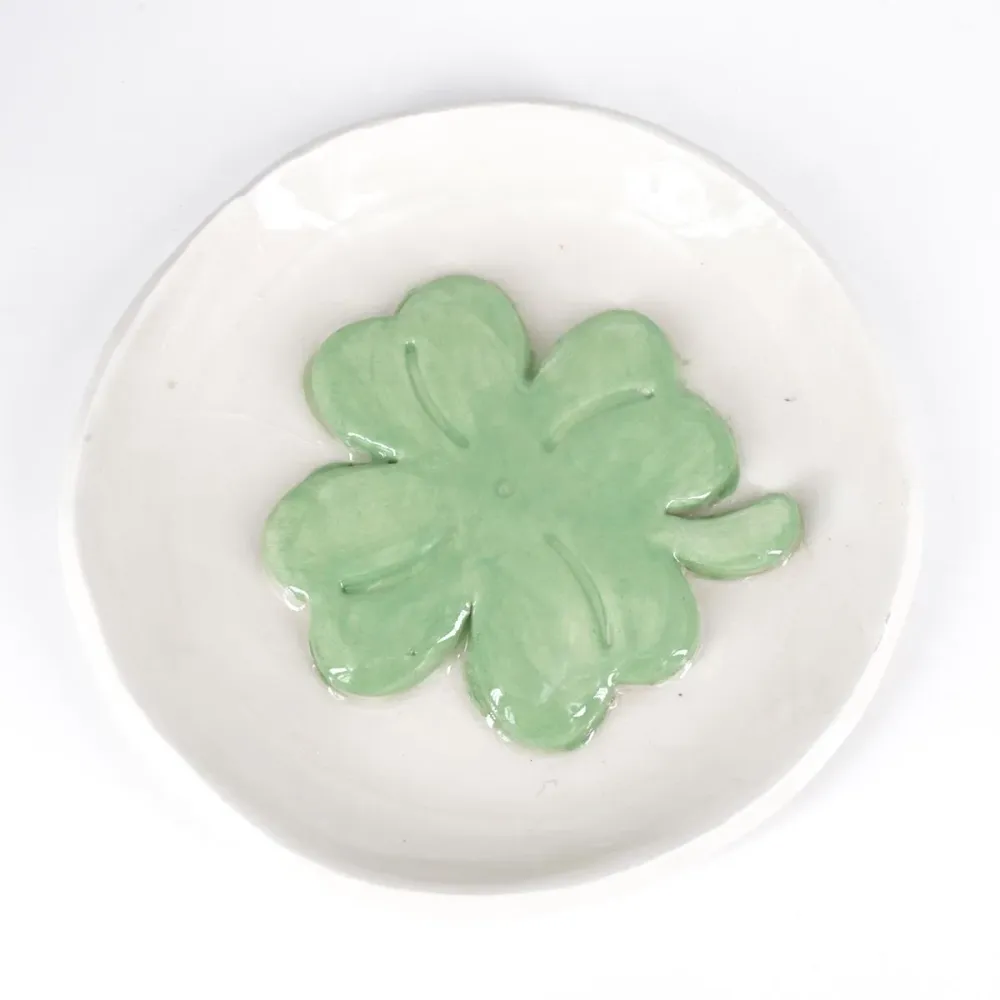 Piattino ceramica QUADRIFOGLIO VERDE MENTA