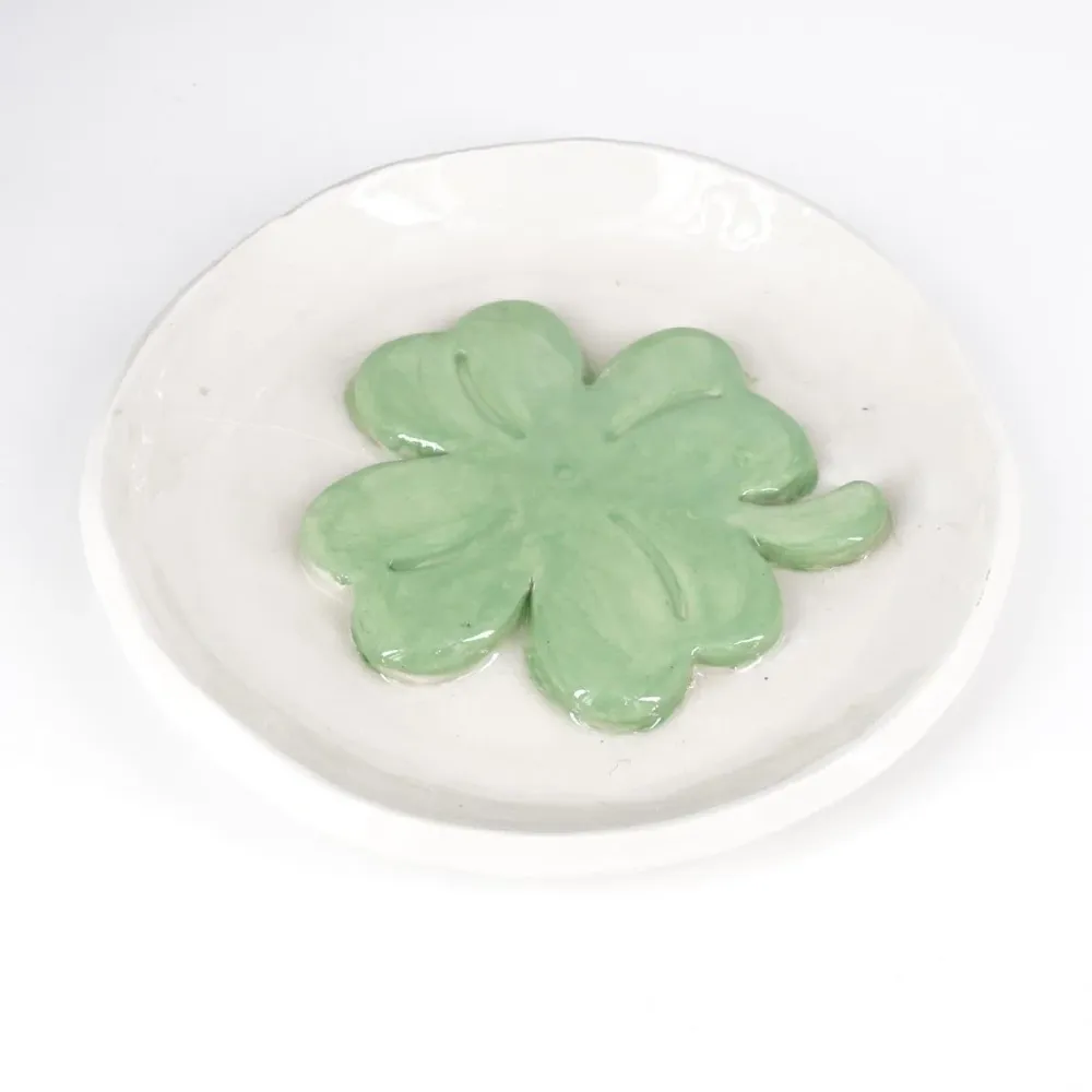 Piattino ceramica QUADRIFOGLIO VERDE MENTA