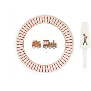 Piatto torta porcellana con paletta motivo trenino -Polar express Easy Life