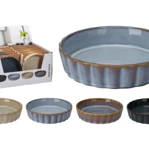 Pirofila gres con capacitÃ  di 190ml, dimensioni d.12,5xH.3cm. 4 colori assortiti con smalto reattivo.