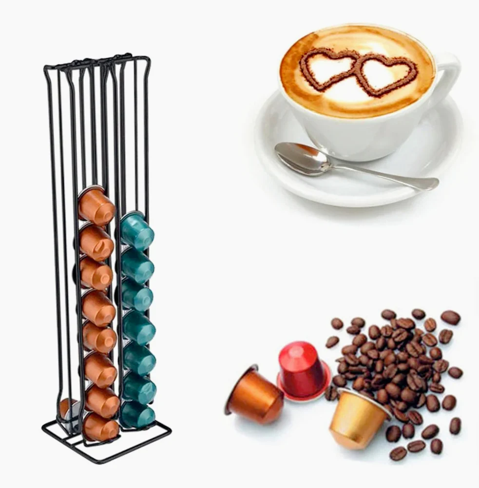 Porta capsule verticale metallo da 40 posti con dispenser per caffè