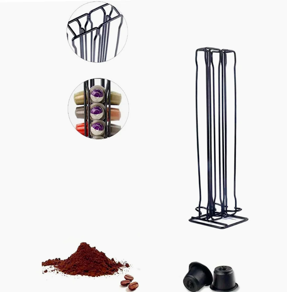 Porta capsule verticale metallo da 40 posti con dispenser per caffè