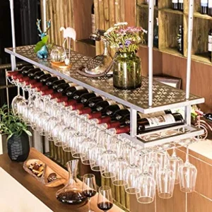 Portabottiglie Scaffale Vetro per Vino Scaffali sospesi per soffitto Scaffale Vetro, Decorazione retrò Industriale Montato...