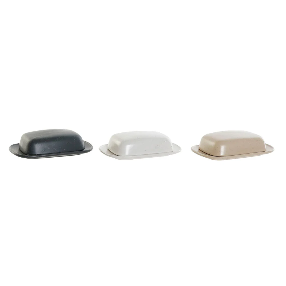 Portaburro DKD Home Decor Beige Bianco Grigio scuro Gres (19 x 13 x 5 cm) (3 pezzi)