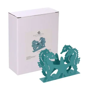 Portatovaglioli metallo cavalluccio verde acqua rettangolare 14,5x4xh.10,5cm