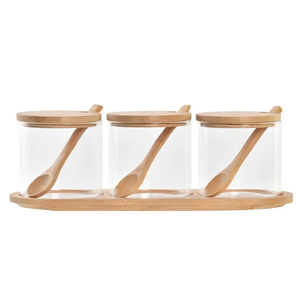 Portazucchero DKD Home Decor Di base Bambù Vetro Borosilicato (29 x 10 x 10 cm) (3 Unità)