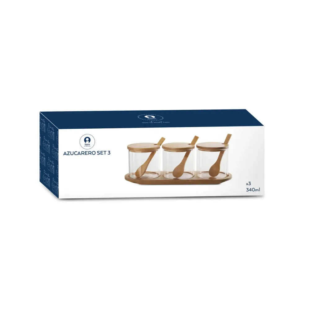 Portazucchero DKD Home Decor Di base Bambù Vetro Borosilicato (29 x 10 x 10 cm) (3 Unità)