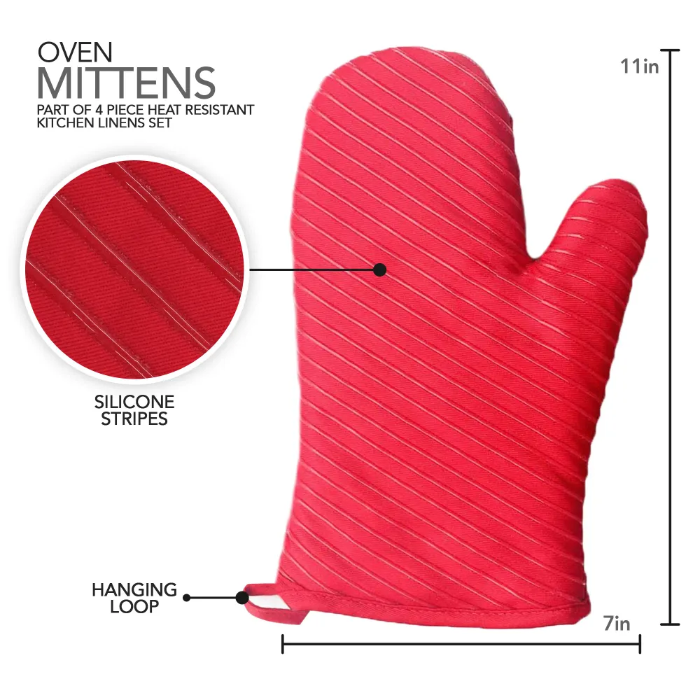 Presine e Guanti da Forno, 2 Presine e 2 Tappetini Termici con Tasche, Set di Biancheria da Cucina - Rosso
