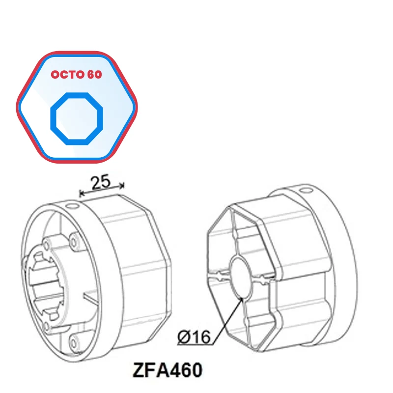 Raccordo ottagonale da 60 mm per compensatore