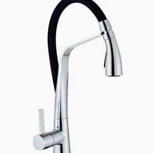 Rubinetto con doccetta silicone canna alta 2 getti, acciaio e nero - elegante e funzionale