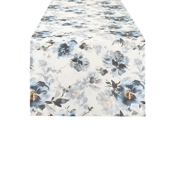 Runner cotone cm con motivo floreale blu 150x50cm -Nuvole di Stoffa