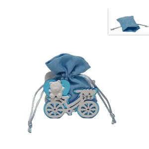 Sacchetto porta confetti bicicletta con orsetto celeste