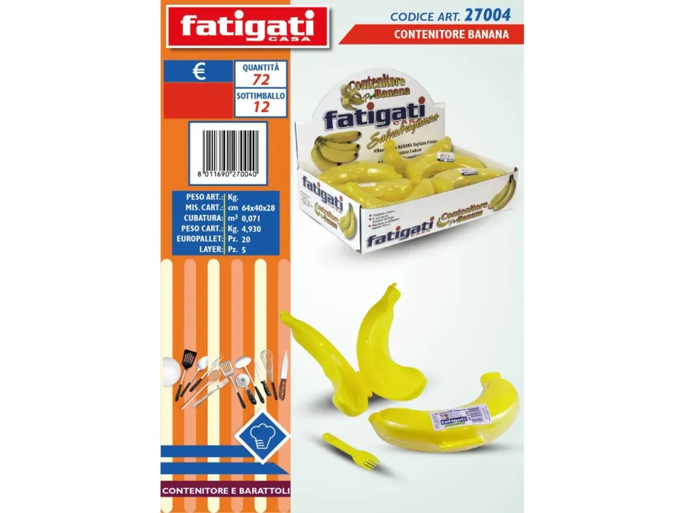 Salva banane plastica gialla con cucchiaino- Fatigati