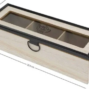 Scatola Contenitore Legno Per Tè Con Bacheca 3 Posti Scomparti Vetrina 219600