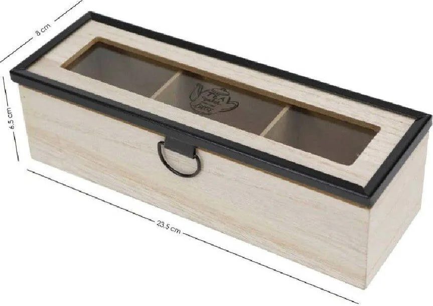 Scatola Contenitore Legno Per Tè Con Bacheca 3 Posti Scomparti Vetrina 219600
