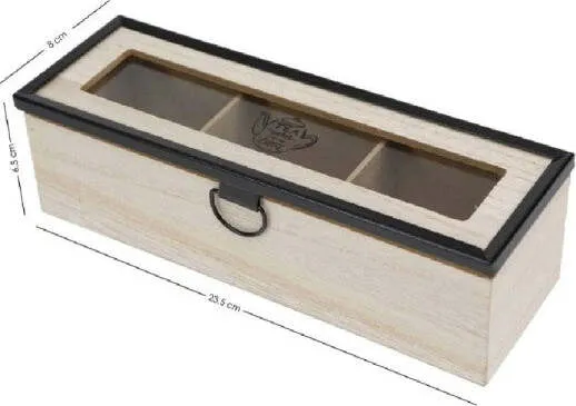 Scatola Contenitore Legno Per Tè Con Bacheca 3 Posti Scomparti Vetrina 219600