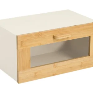 Scatola di pane Zeller con lembo anteriore di bambù Beige metallo 36x23x19.5 cm