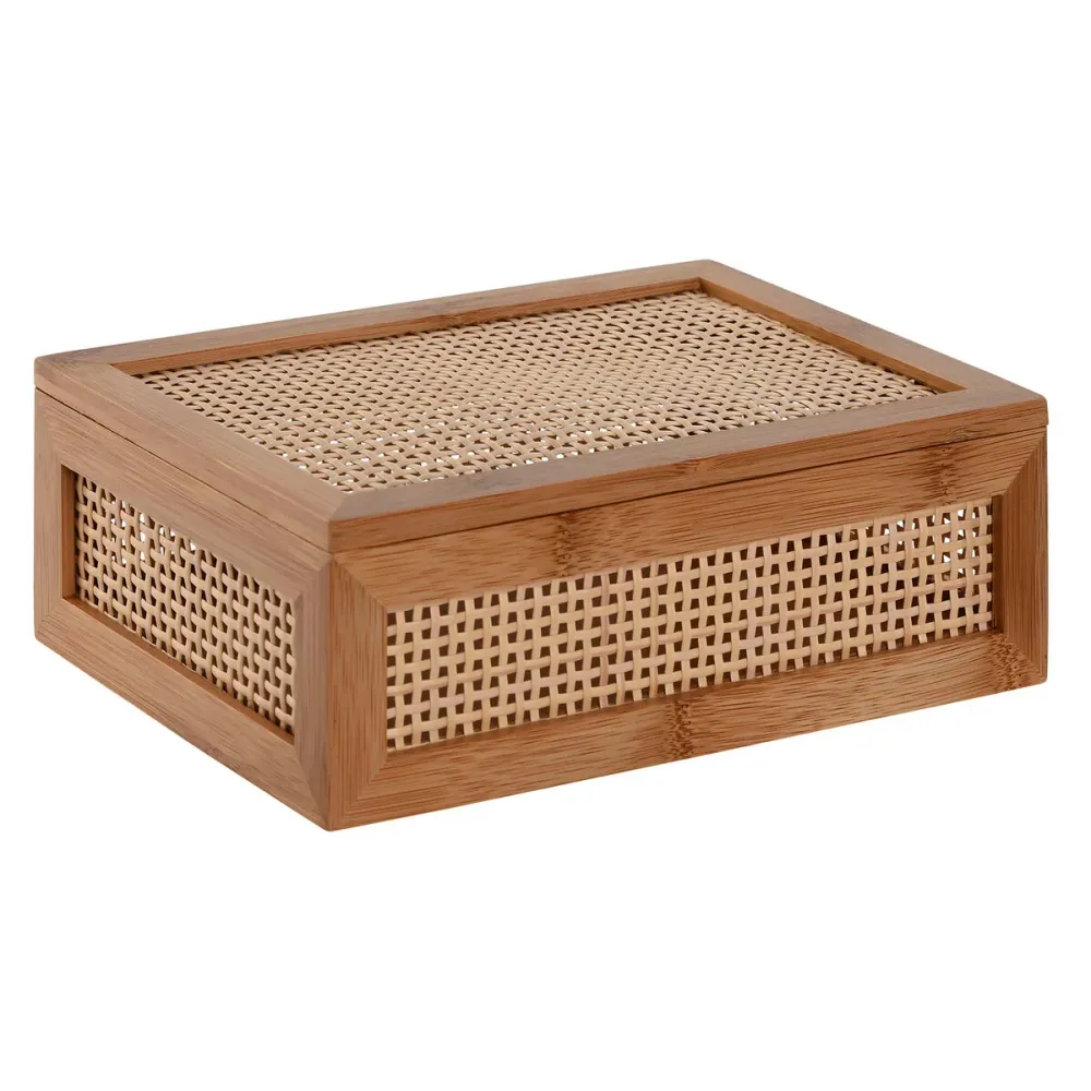 Scatola-Portagioie Home ESPRIT Naturale Bambù Rattan 23 x 15 x 8 cm (10 Pezzi)